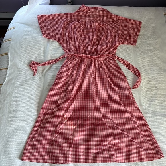Vintage Red And White Gingham Shirtwaist Dress Women's Small Waist Tie - Picture 9 of 9